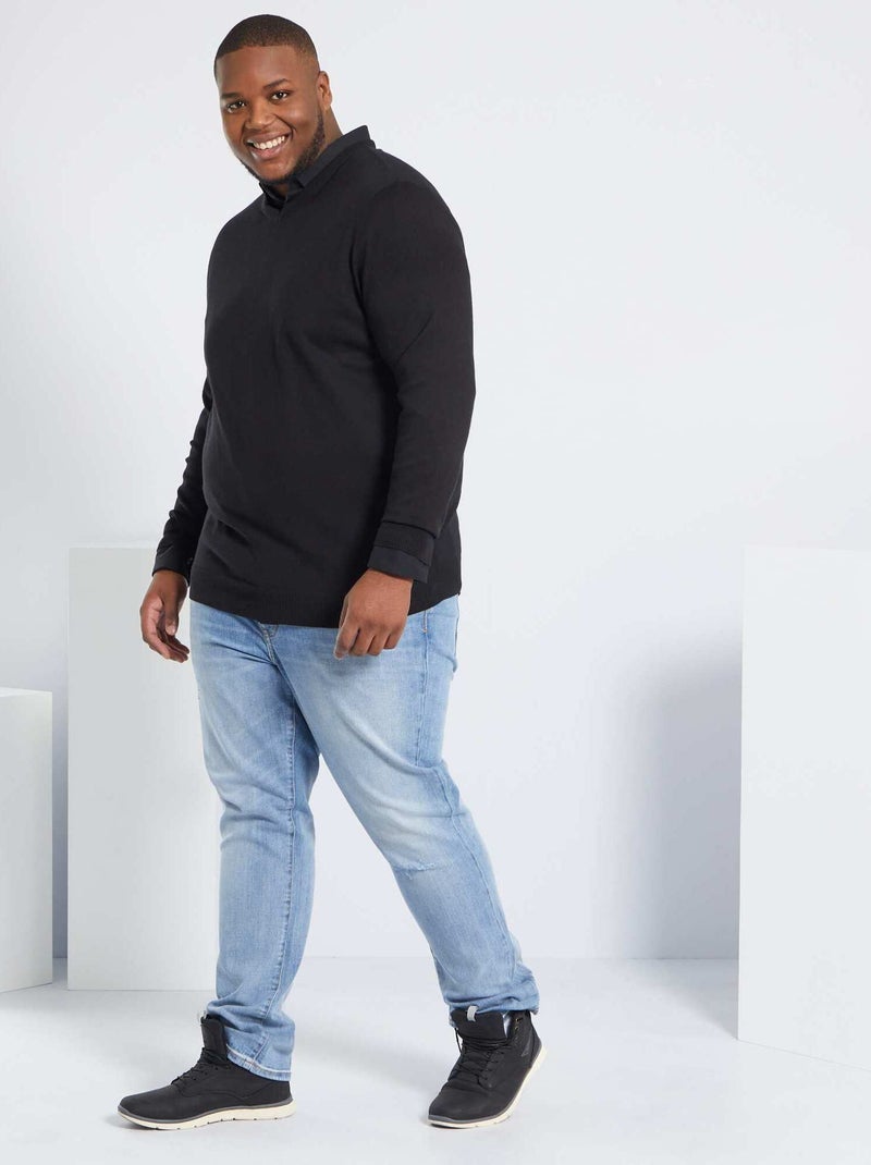 Overhemd van stretch twill zwart - Kiabi