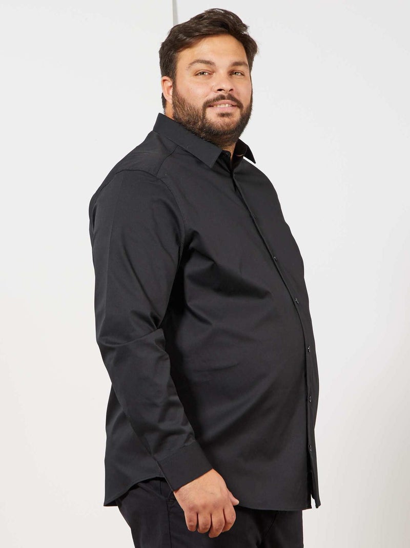 Overhemd van stretch twill zwart - Kiabi