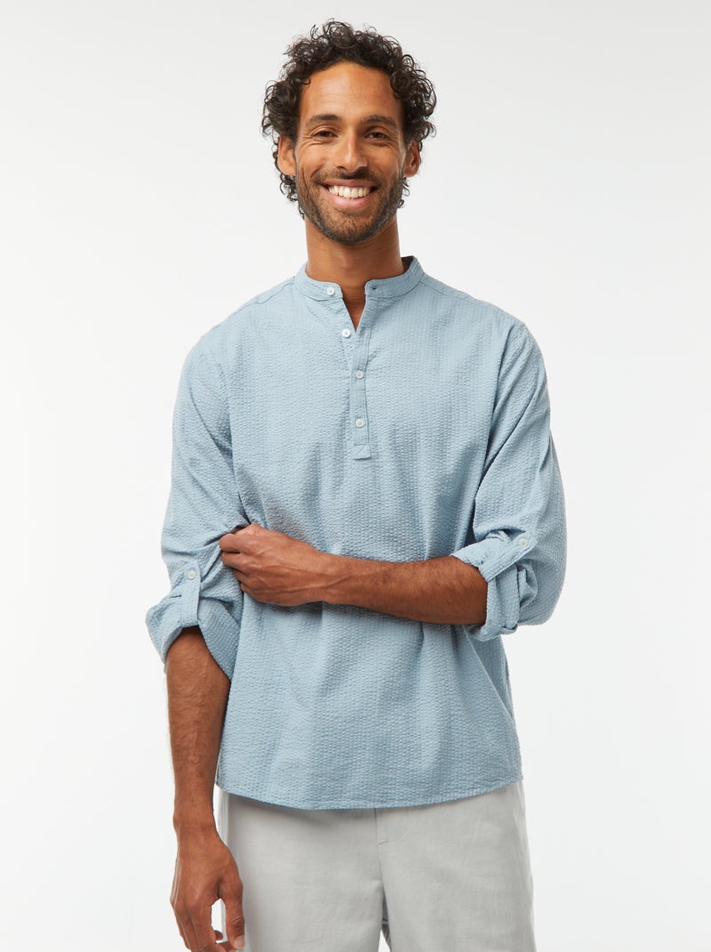 Overhemd van wafelstof Blauw - Kiabi