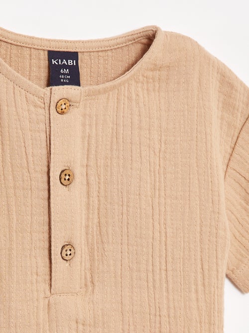 Overhemdje van zachte, luchtige katoen met korte mouw - Kiabi