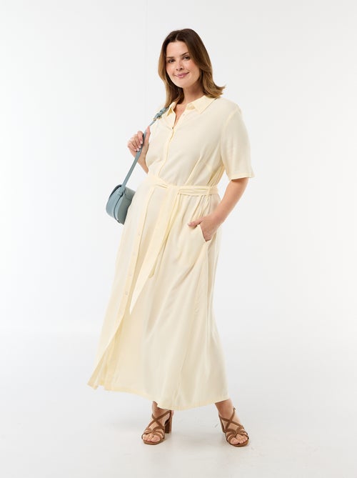 Overhemdjurk met korte mouwen en ceintuur in de taille - Kiabi