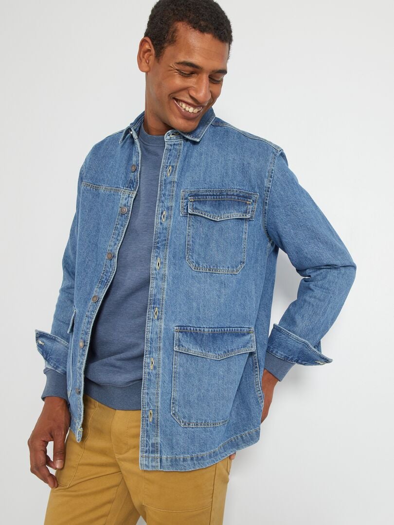 Denim motorvest heren - kwaliteit gewassen steen biker