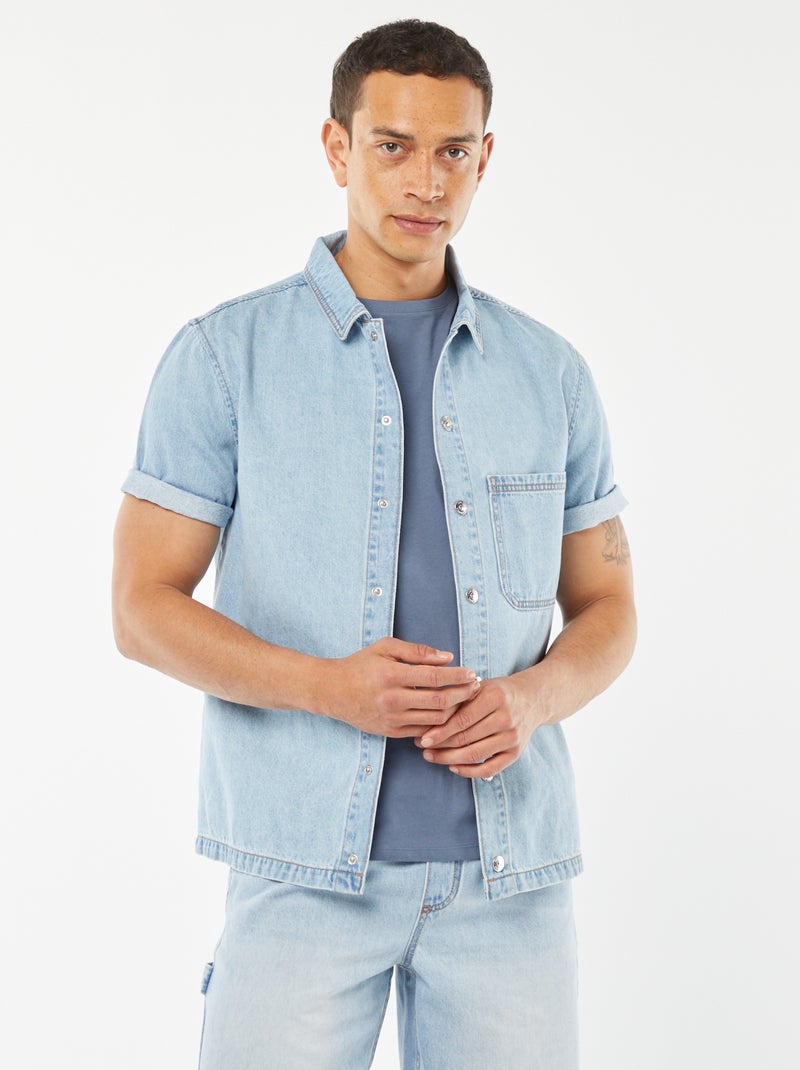 Overshirt van spijkerstof met zak Blauw - Kiabi