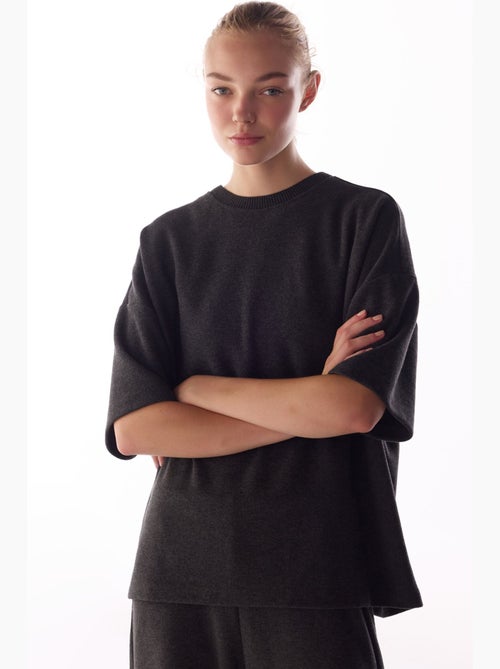 Oversize blouse met warm melange dessin en korte mouwen penti - Kiabi