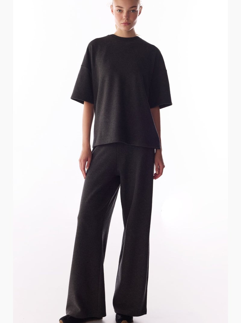 Oversize blouse met warm melange dessin en korte mouwen penti Grijs Zwart - Kiabi