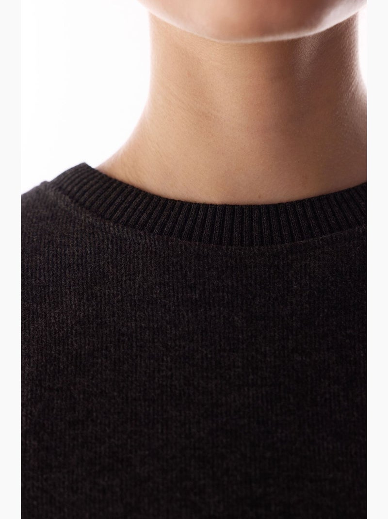 Oversize blouse met warm melange dessin en korte mouwen penti Grijs Zwart - Kiabi