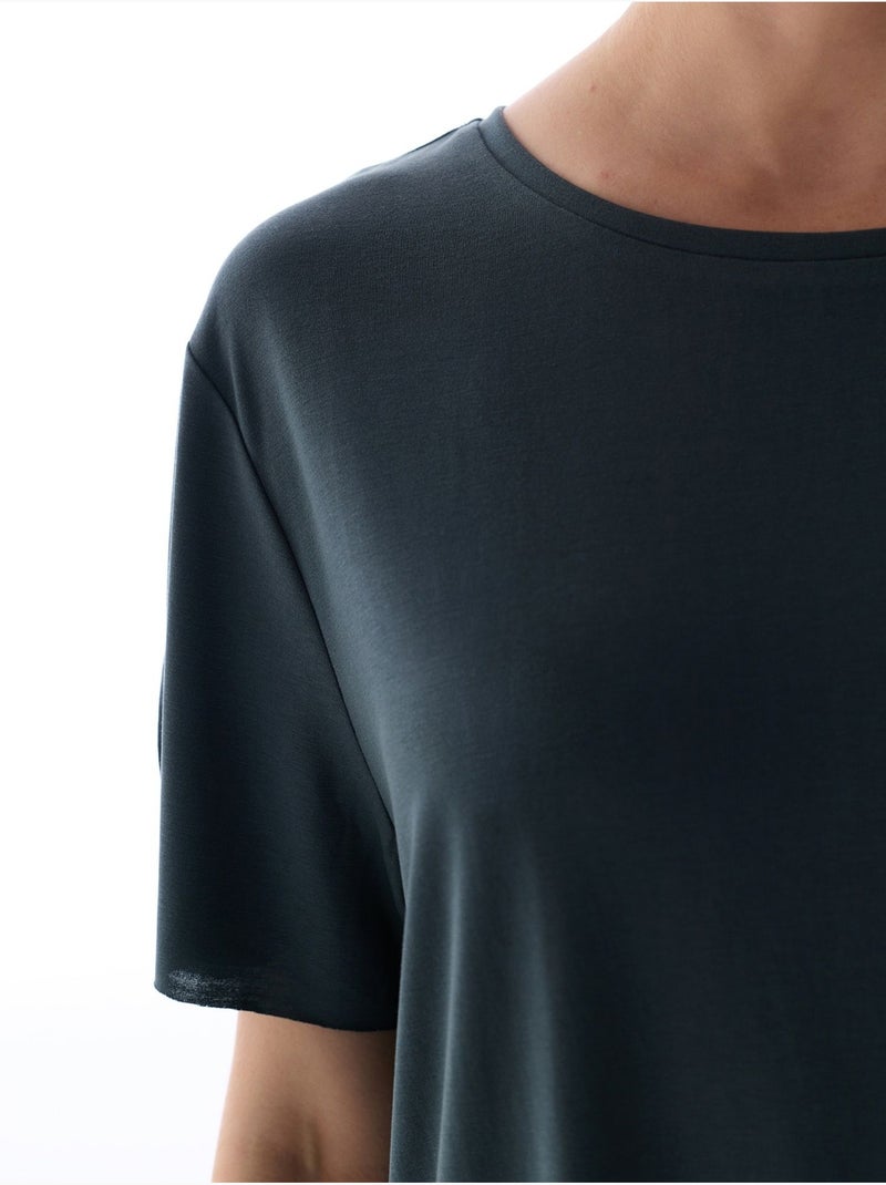 Oversize modal t-shirt met ronde hals penti Grijs Zwart - Kiabi