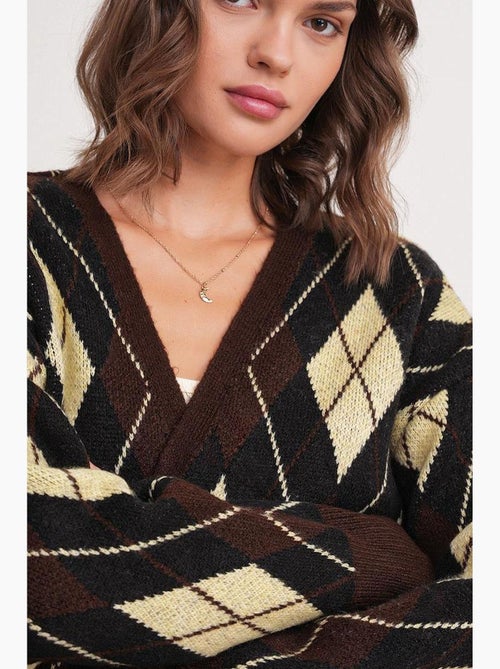 Oversized argyle v-hals cardigan met knopen mixray - Kiabi