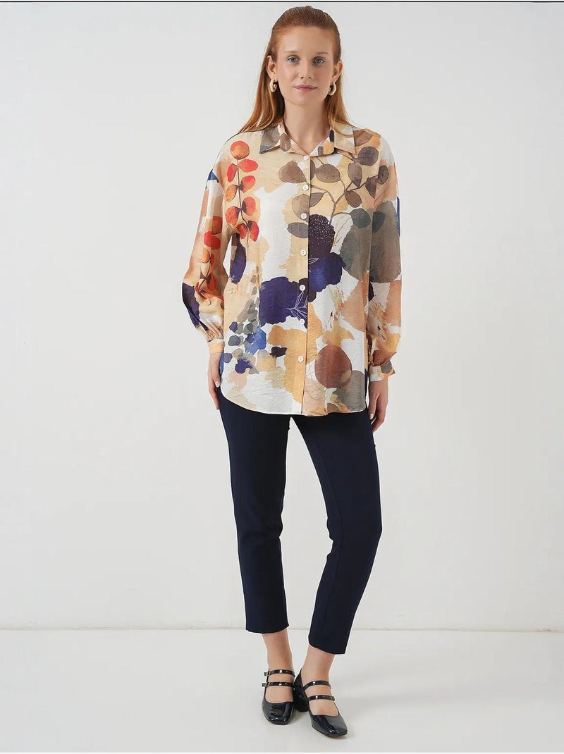Oversized bloemenoverhemd met knoopsluiting bdart Marineblauw - Kiabi