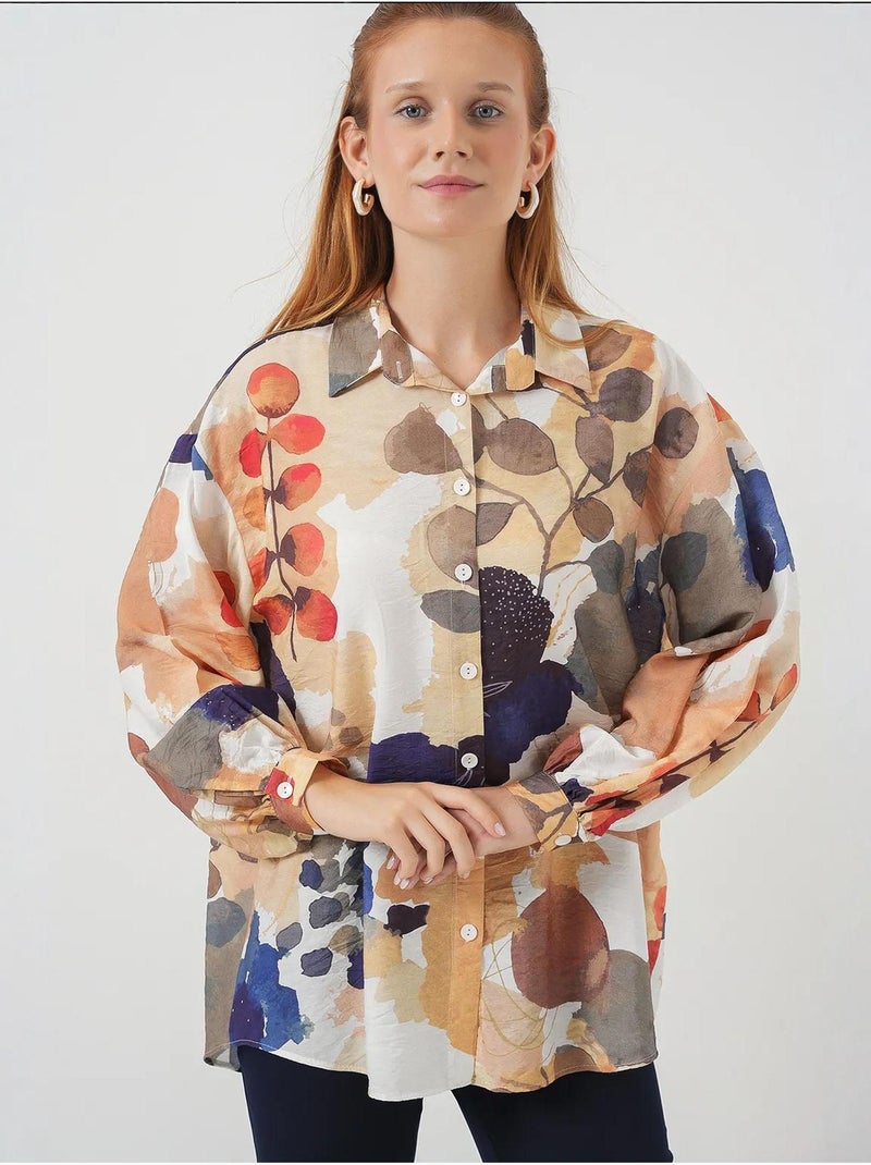 Oversized bloemenoverhemd met knoopsluiting bdart Marineblauw - Kiabi