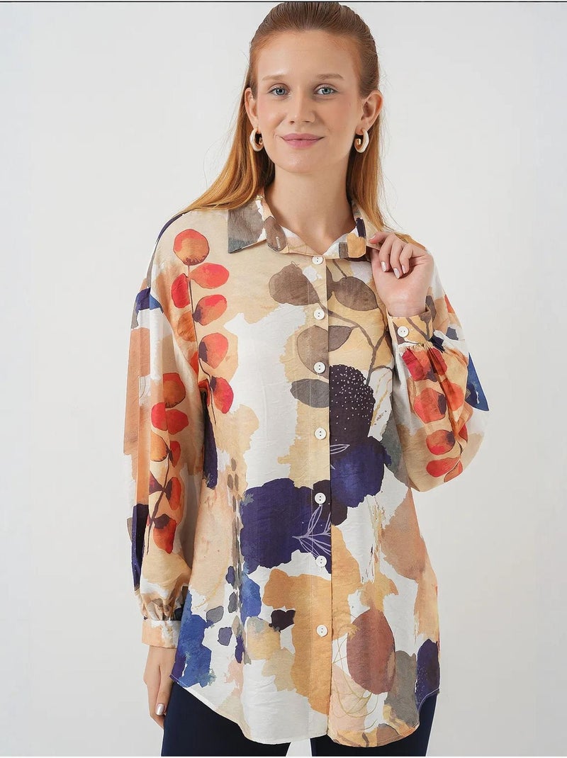 Oversized bloemenoverhemd met knoopsluiting bdart Marineblauw - Kiabi