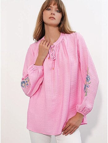 Oversized blouse van crêpe met borduursel bdart