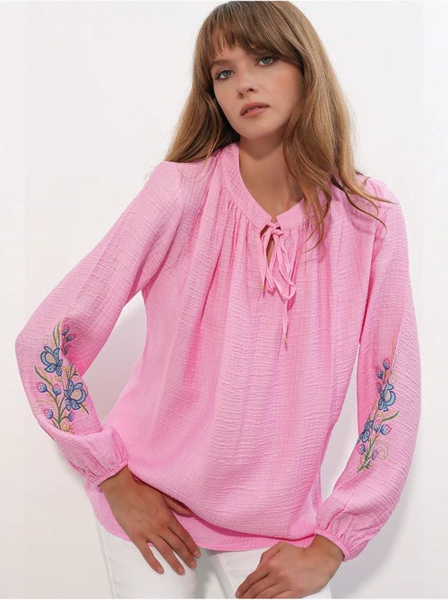 Oversized blouse van crêpe met borduursel bdart - Kiabi