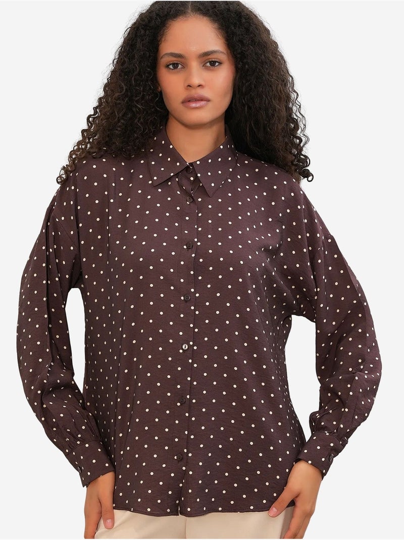 Oversized blouse van crêpe met stippen bdart Bruin - Kiabi