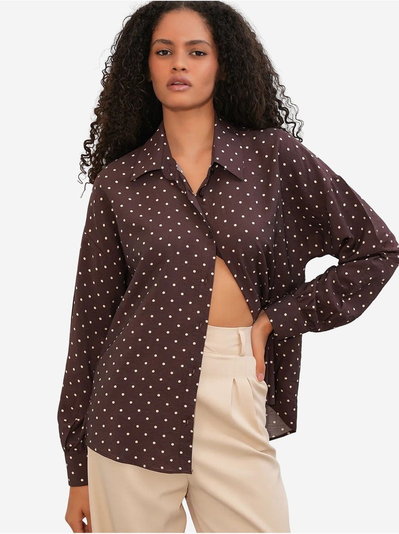 Oversized blouse van crêpe met stippen bdart Bruin - Kiabi