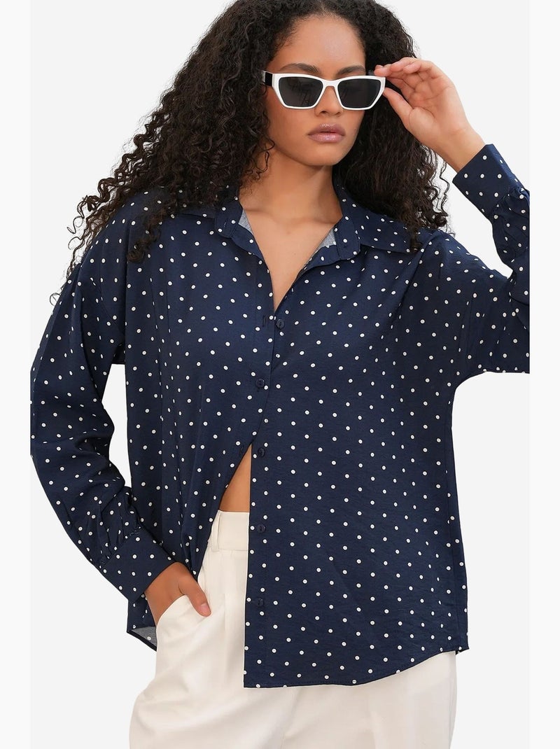 Oversized blouse van crêpe met stippen bdart Marineblauw - Kiabi