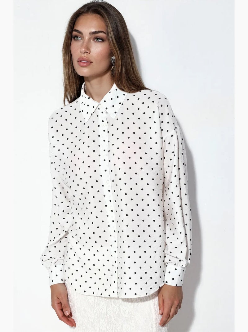 Oversized blouse van crêpe met stippen bdart Wit - Kiabi