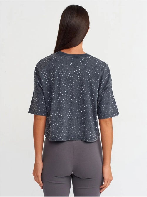 Oversized crop t-shirt van katoen met stippen dilvin - Kiabi