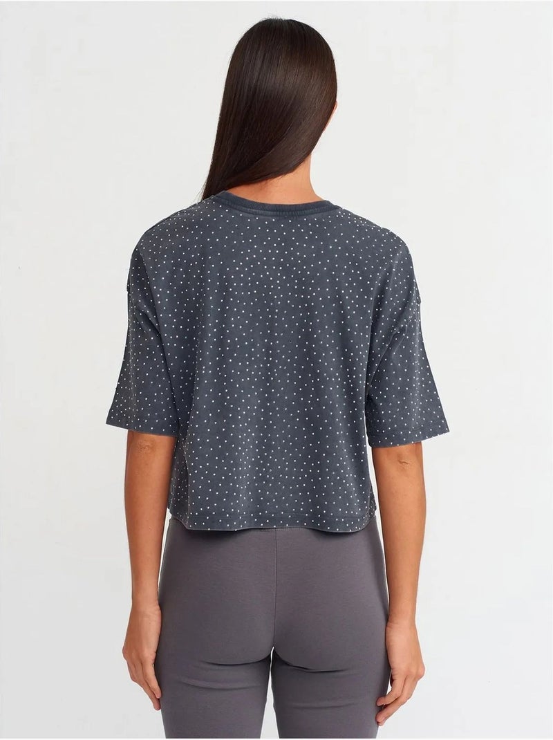 Oversized crop t-shirt van katoen met stippen dilvin Grijs Zwart - Kiabi