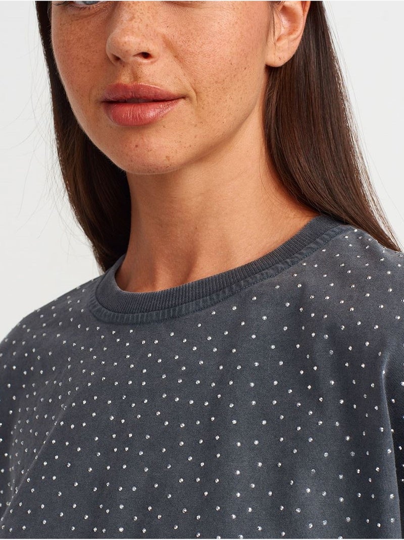 Oversized crop t-shirt van katoen met stippen dilvin Grijs Zwart - Kiabi