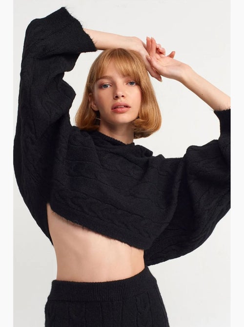 Oversized cropped hoodie met kabelpatroon dilvin - Kiabi