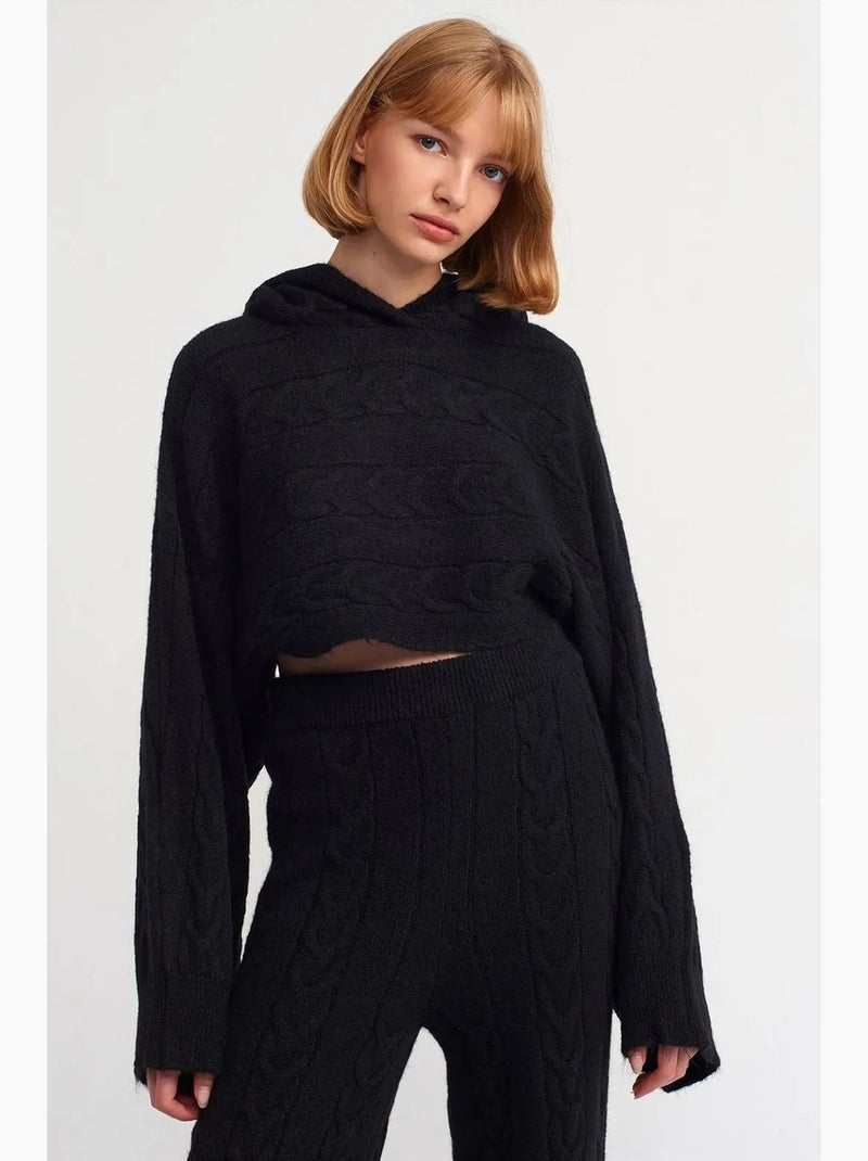 Oversized cropped hoodie met kabelpatroon dilvin Zwart - Kiabi