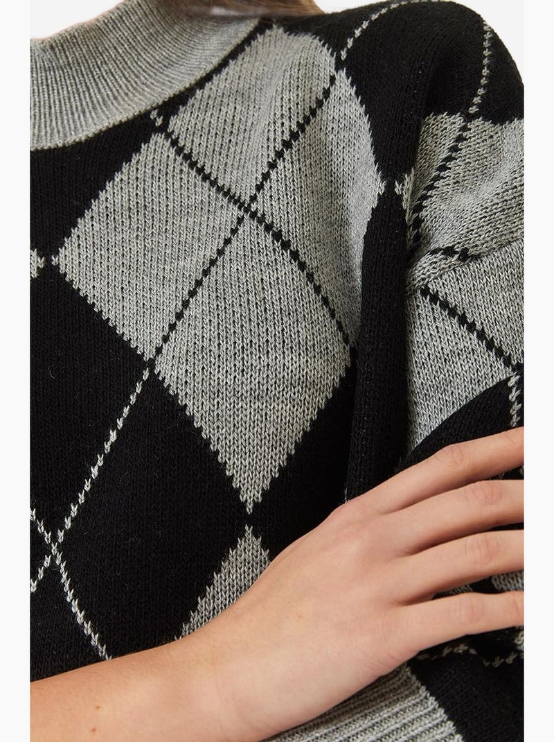 Oversized dikke breitrui met baklava patroon en halve turtleneck lucci Lichtgrijs - Kiabi