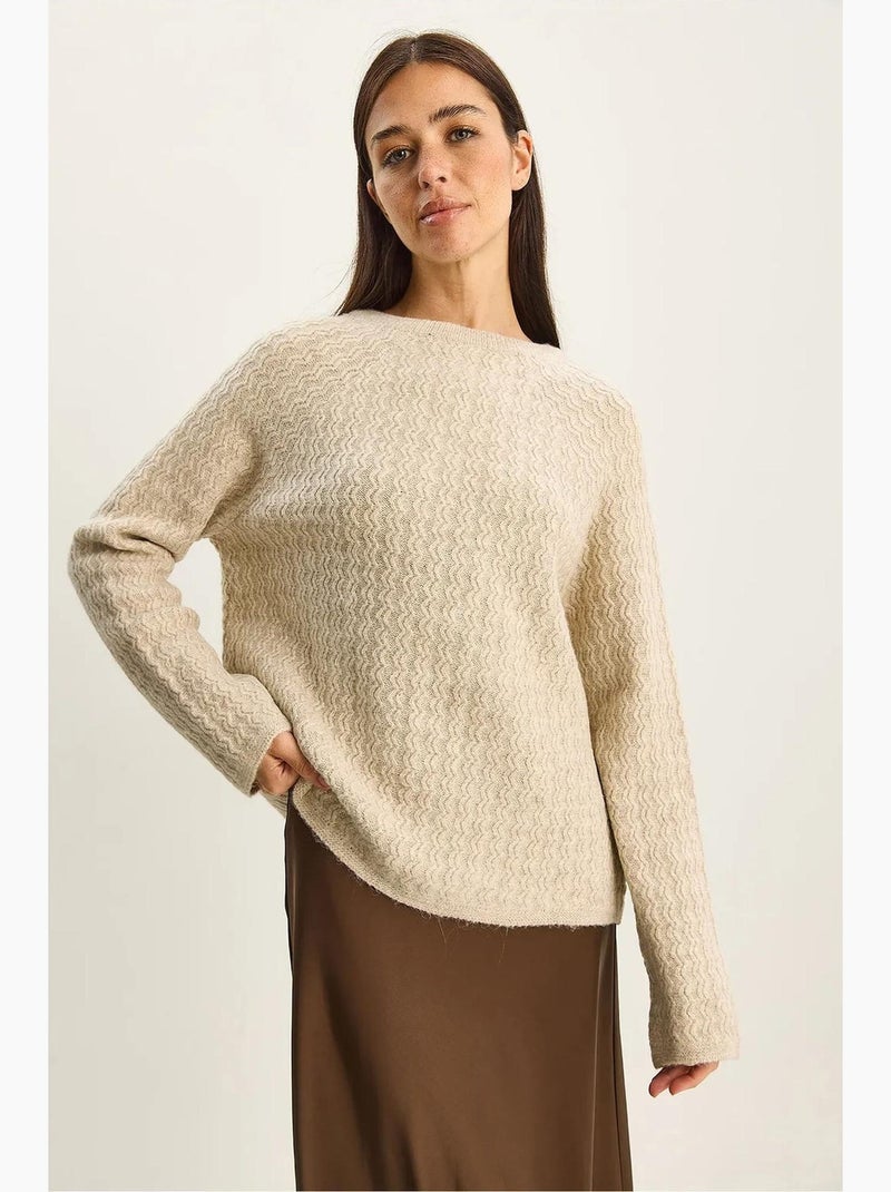 Oversized dikke gebreide trui met ronde hals lucci Klei-beige - Kiabi