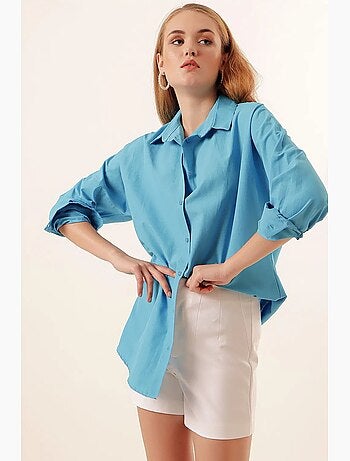 Oversized gebloemd poplin overhemd met knoopsluiting bdart