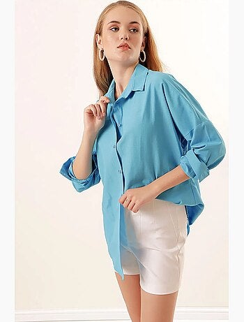 Oversized gebloemd poplin overhemd met knoopsluiting bdart