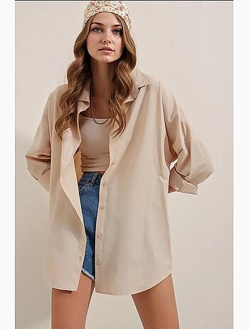 Oversized gebloemd poplin overhemd met knoopsluiting bdart