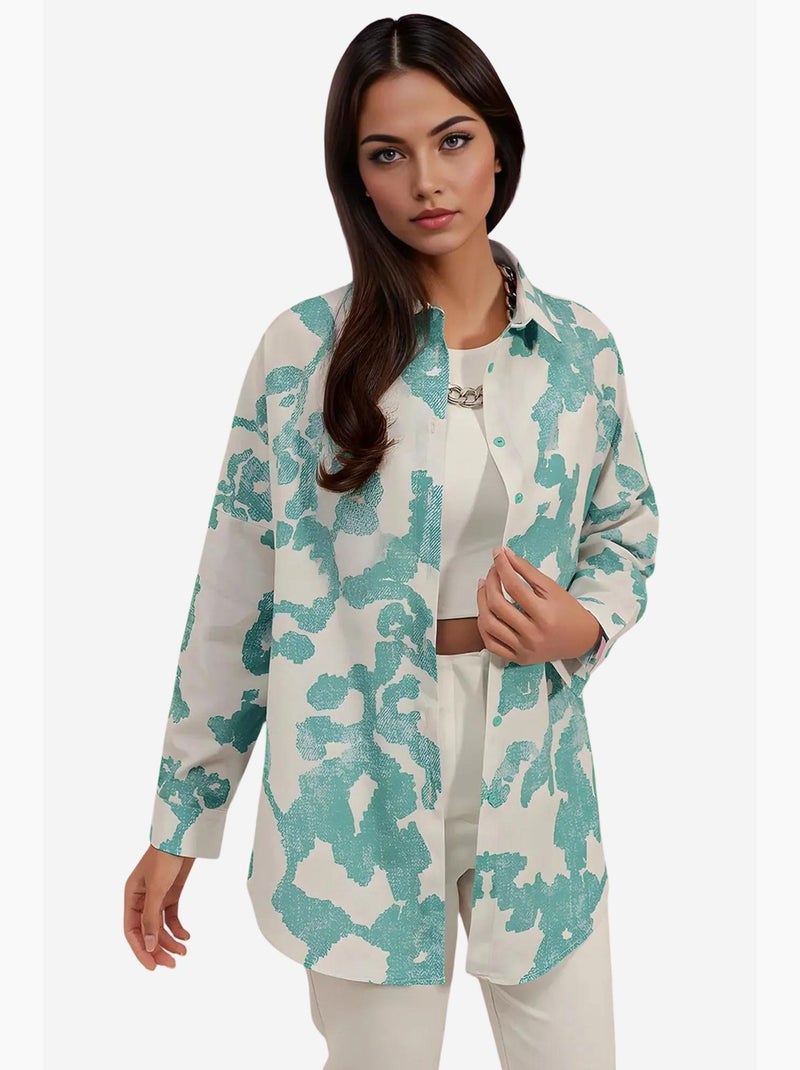 Oversized gebloemd poplin overhemd met knoopsluiting bdart Petrolblauw - Kiabi