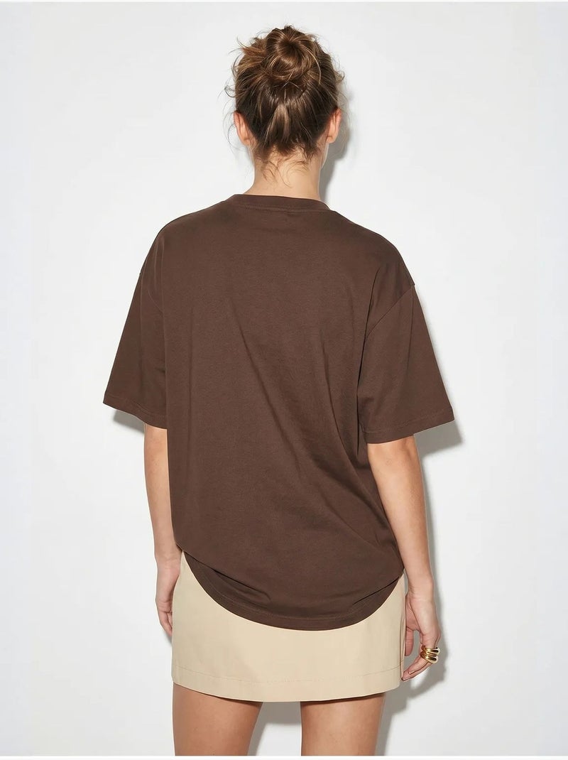 Oversized geborduurd t-shirt met pailletten en ronde hals lucci Bruin - Kiabi