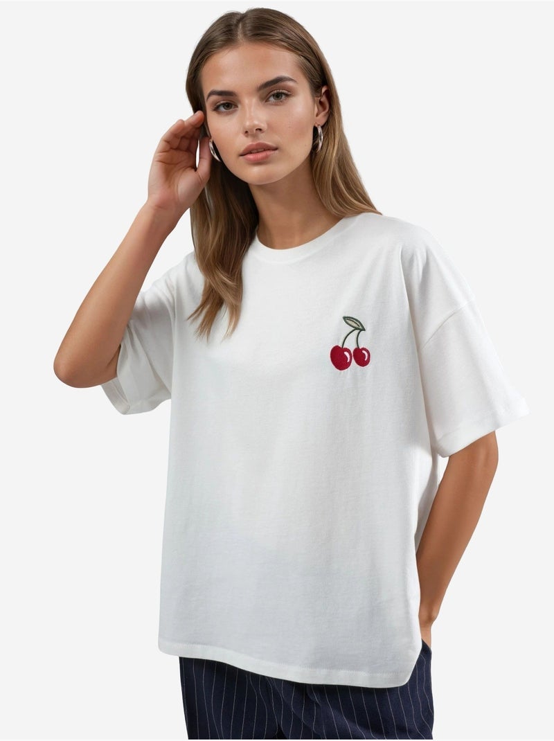 Oversized gebreid t-shirt met borduursel hiccup Gebroken wit - Kiabi