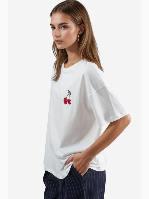 Oversized gebreid t-shirt met borduursel hiccup - Kiabi