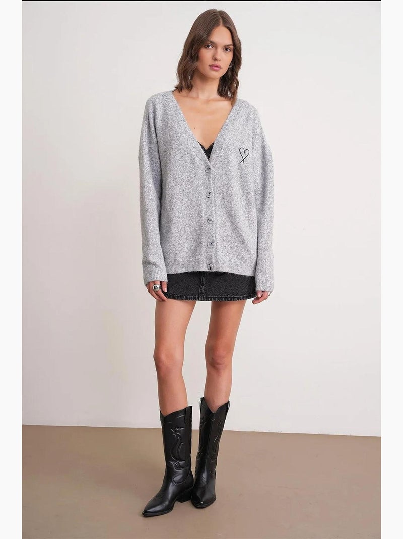 Oversized gebreid vest met hartdetail mixray Lichtgrijs - Kiabi