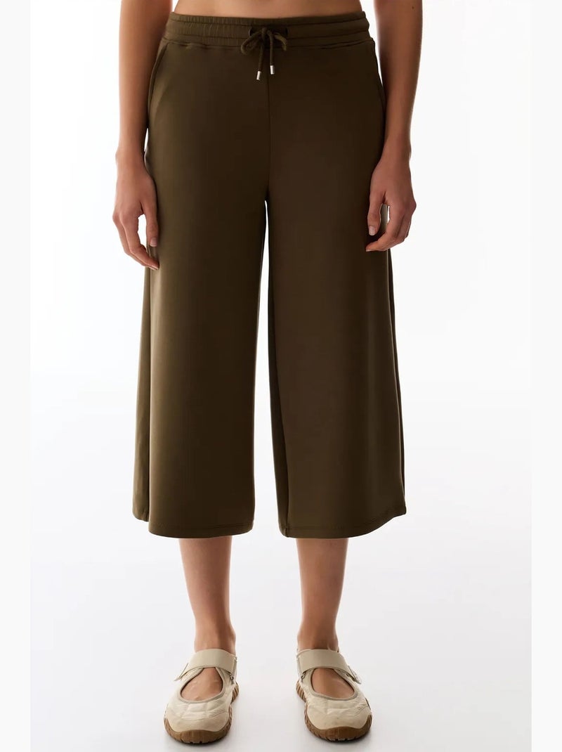 Oversized gebreide culotte short met middelhoge taille penti Kaki - Kiabi