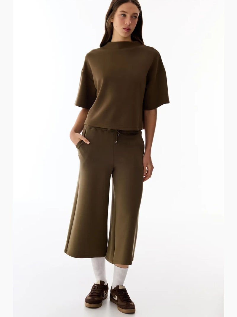 Oversized gebreide culotte short met middelhoge taille penti Kaki - Kiabi