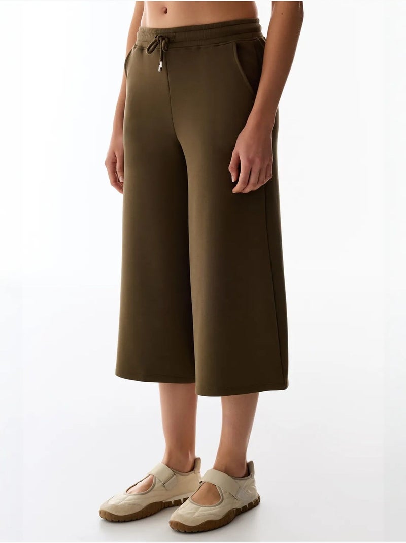 Oversized gebreide culotte short met middelhoge taille penti Kaki - Kiabi