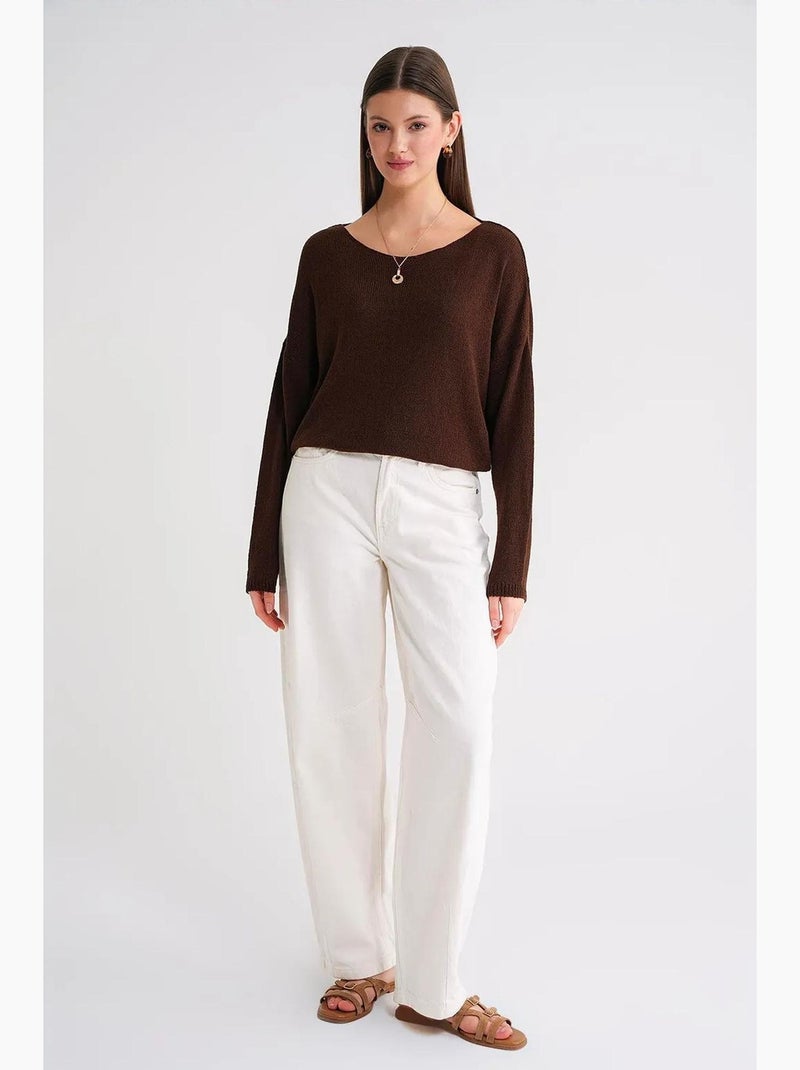 Oversized gebreide trui met boothals mixray Donkerbruin - Kiabi