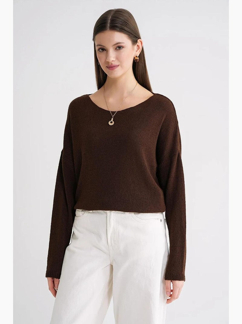 Oversized gebreide trui met boothals mixray Donkerbruin - Kiabi