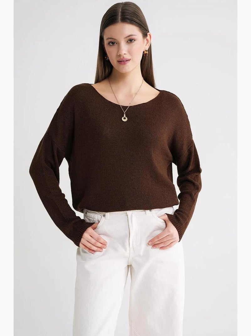 Oversized gebreide trui met boothals mixray Donkerbruin - Kiabi