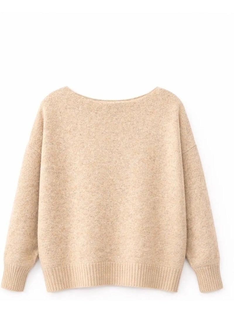 Oversized gebreide trui met boothals mixray Klei-beige - Kiabi