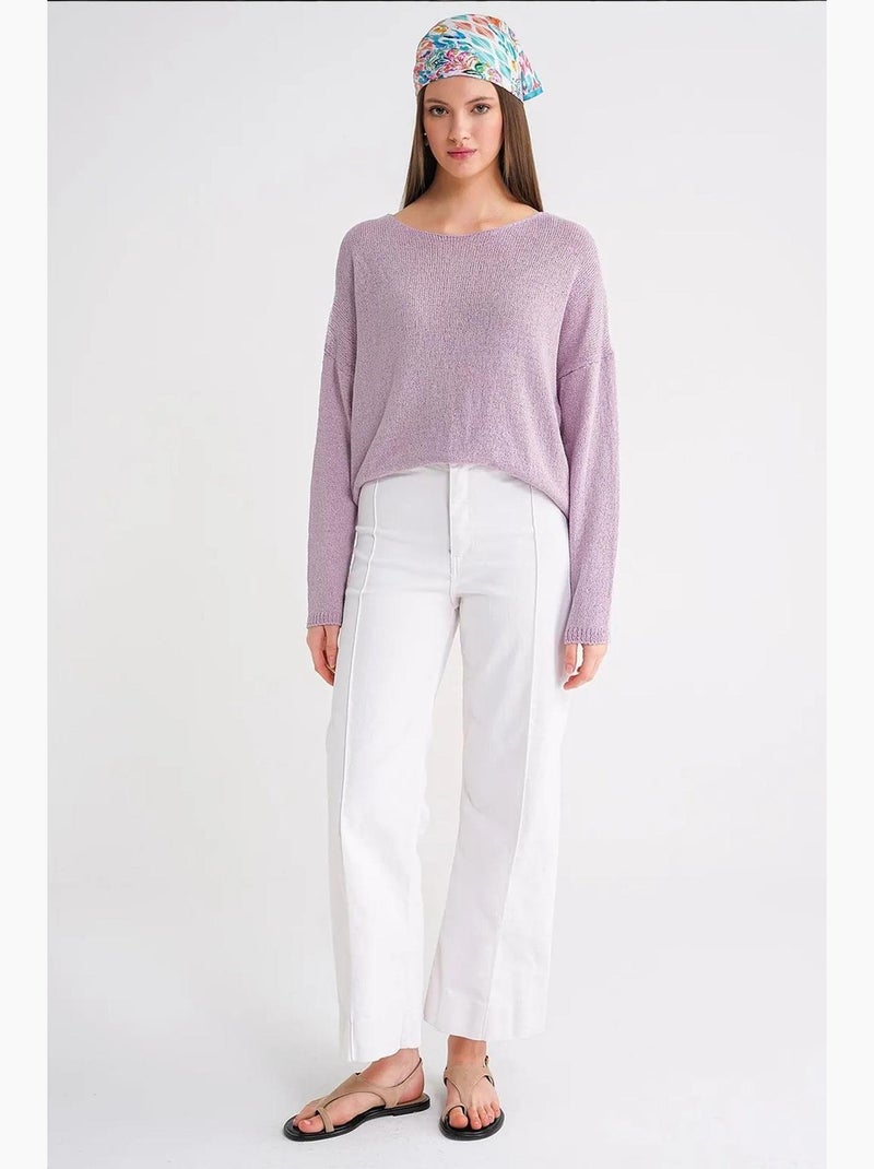 Oversized gebreide trui met boothals mixray Lavendel - Kiabi