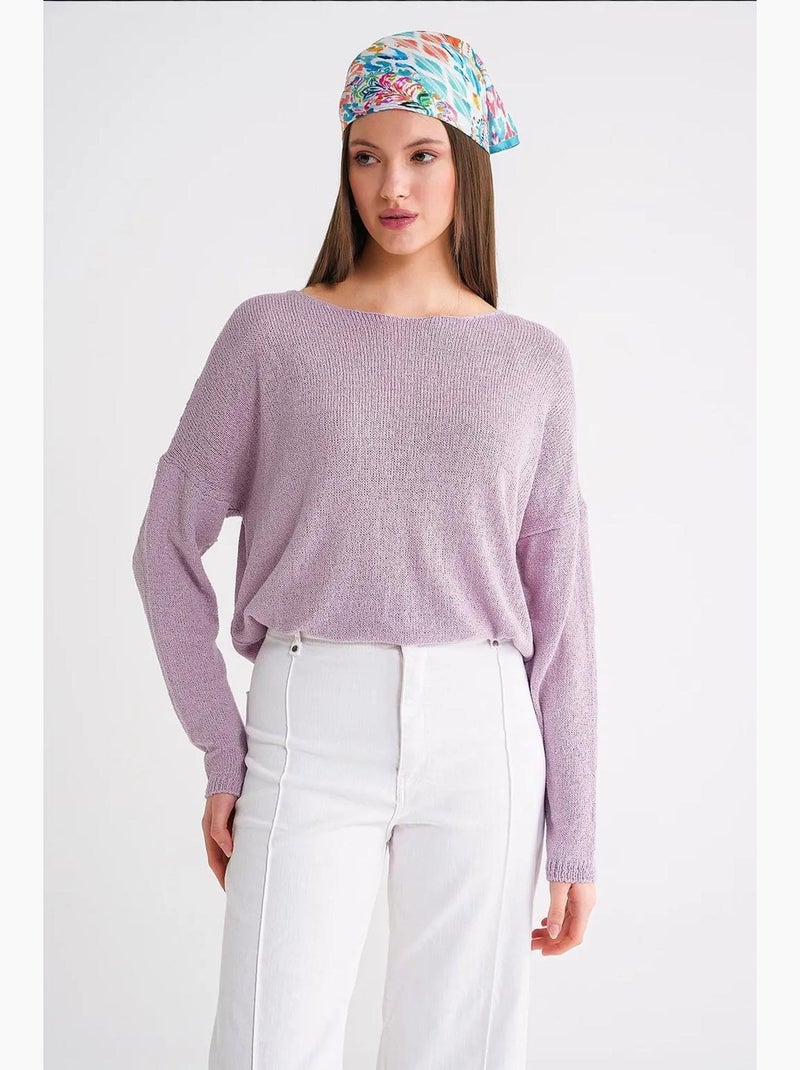 Oversized gebreide trui met boothals mixray Lavendel - Kiabi