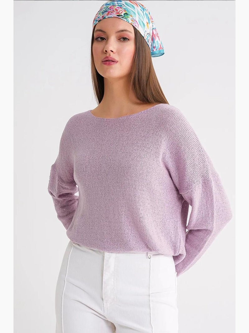 Oversized gebreide trui met boothals mixray Lavendel - Kiabi