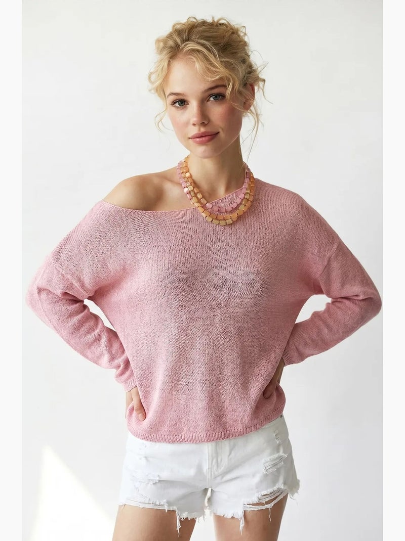Oversized gebreide trui met boothals mixray Roze - Kiabi