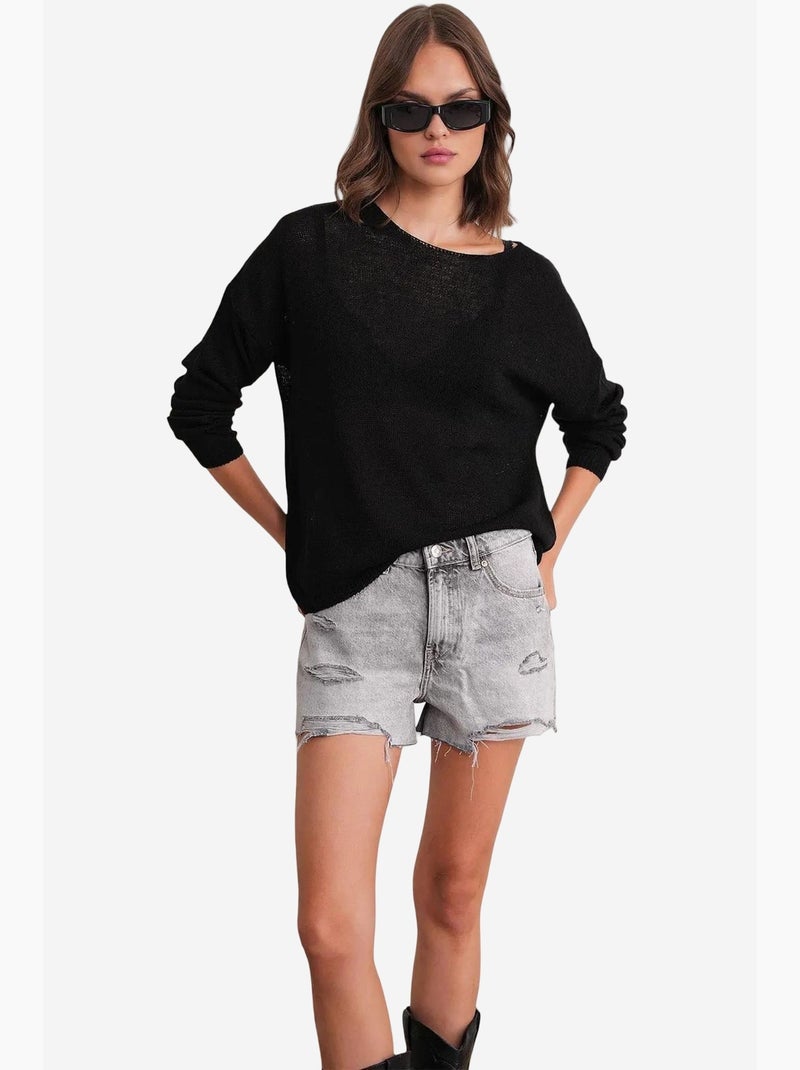 Oversized gebreide trui met boothals mixray Zwart - Kiabi