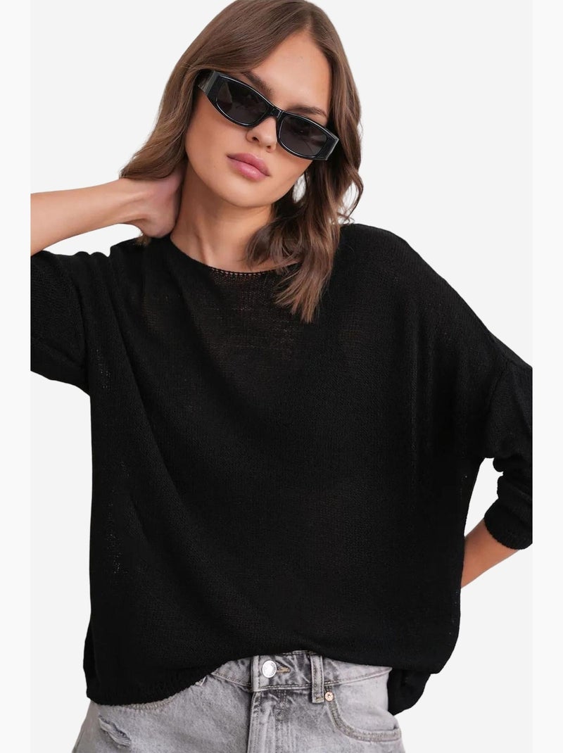 Oversized gebreide trui met boothals mixray Zwart - Kiabi
