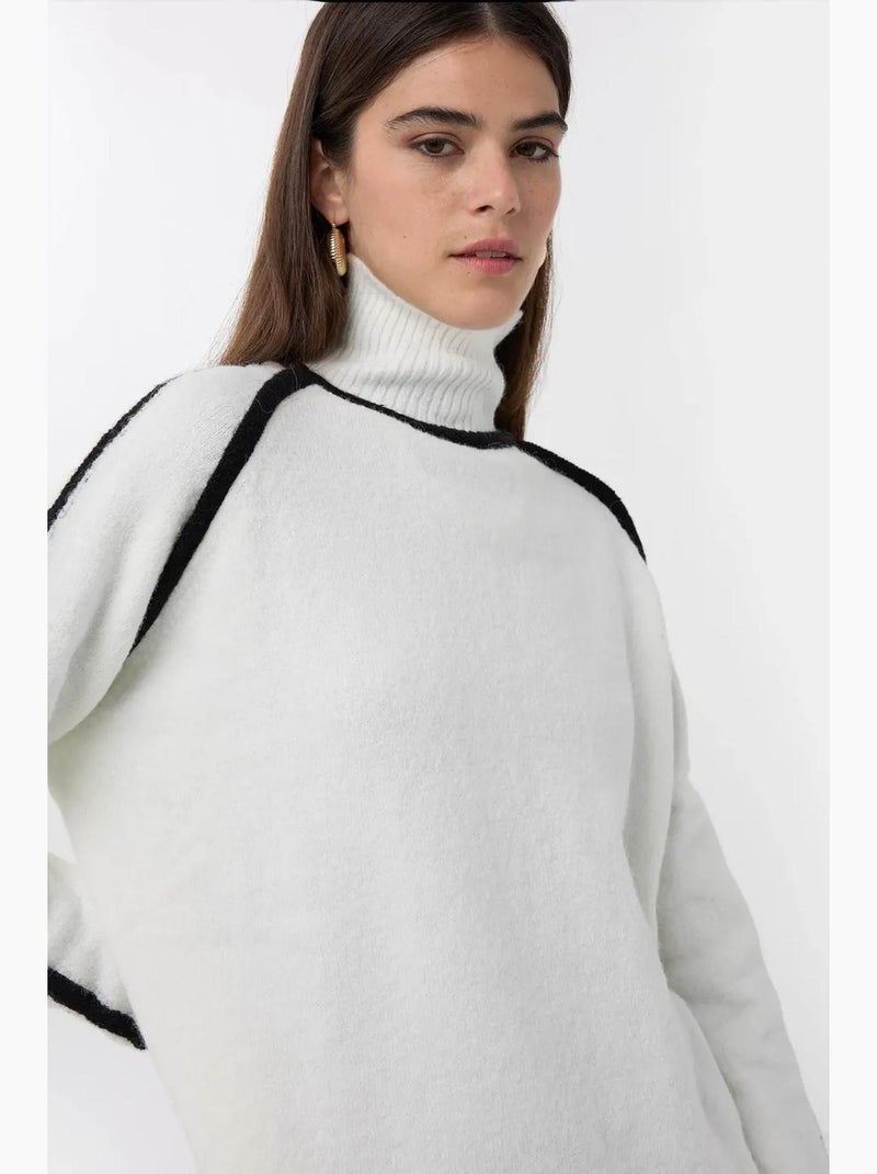 Oversized gebreide trui met contrastdetail hiccup Wit - Kiabi